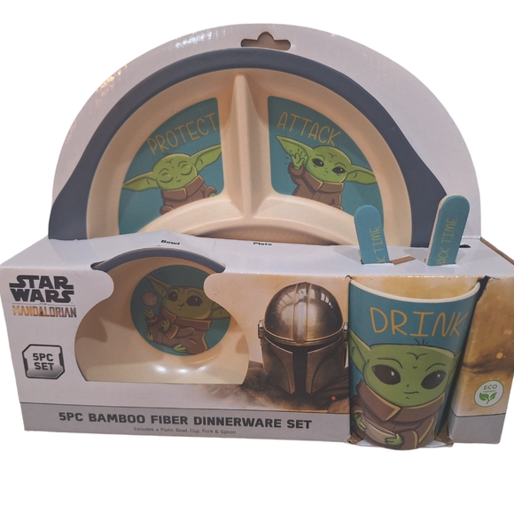 Disney Star Wars Mandalorian Grogu 5pc Bamboo Fiber Dinnerware Set For Kids NEW - Picture 3 of 3